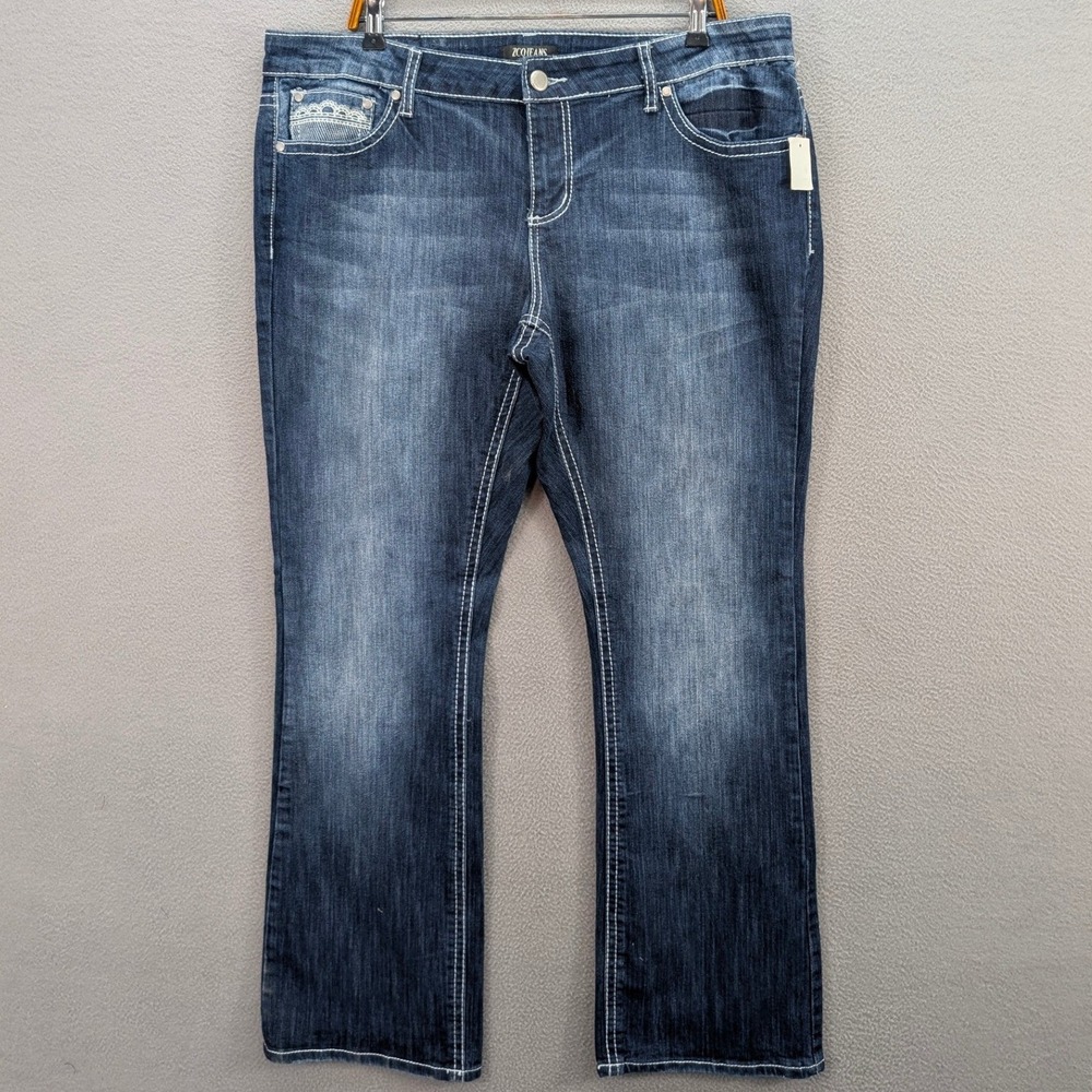 ZCO Jeans Premium Pants Womens Sz 20W Dark Blue Bootcut Lace Pocket Stretch NEW